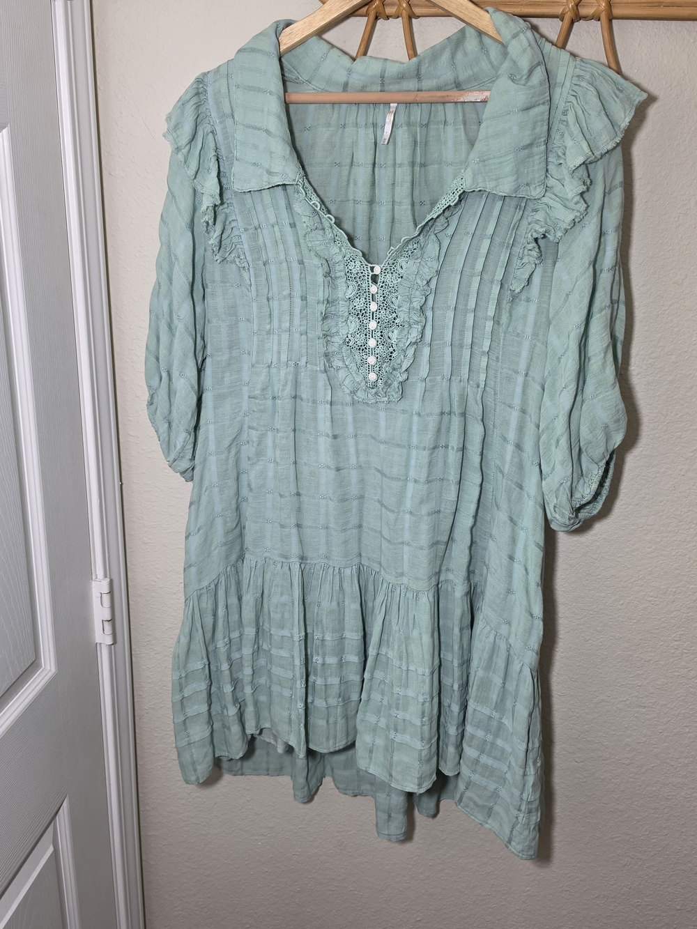 Free People Mint Green Ruffled Mini Dress